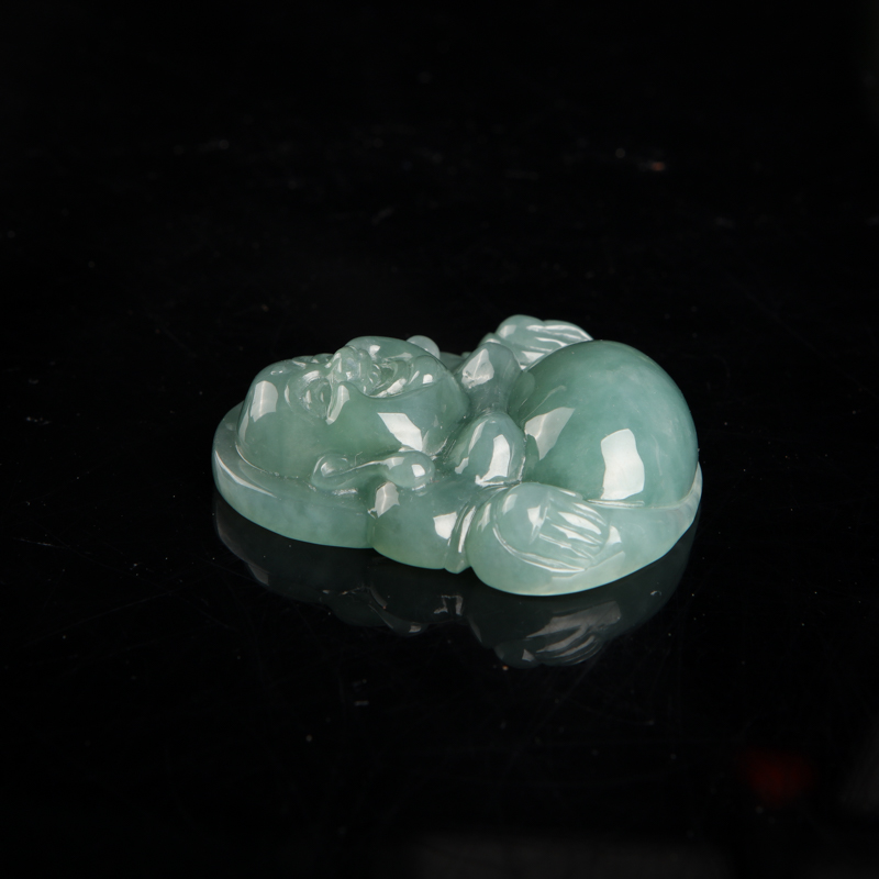 缅甸天然糯种翡翠弥勒佛吊坠-红掌柜