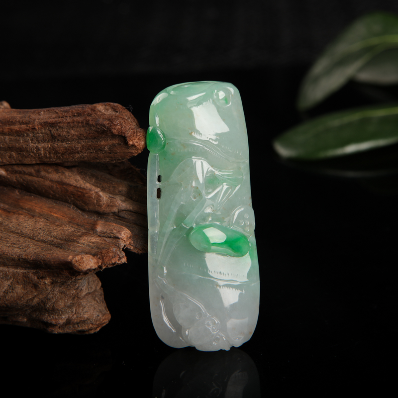 缅甸天然糯种飘翠翡翠节节高升吊坠-红掌柜