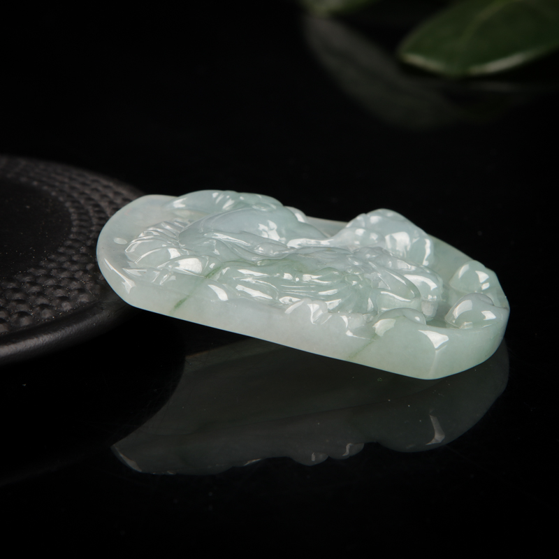 缅甸天然糯种翡翠龙牌吊坠-红掌柜