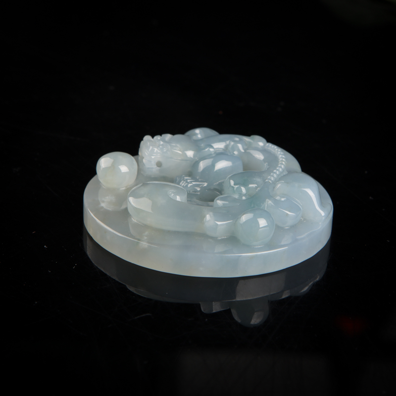 缅甸天然糯种灰绿翡翠吊坠-红掌柜