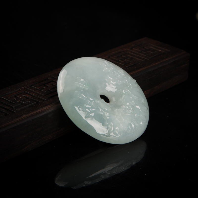 天然糯种翡翠花开富贵吊坠-红掌柜