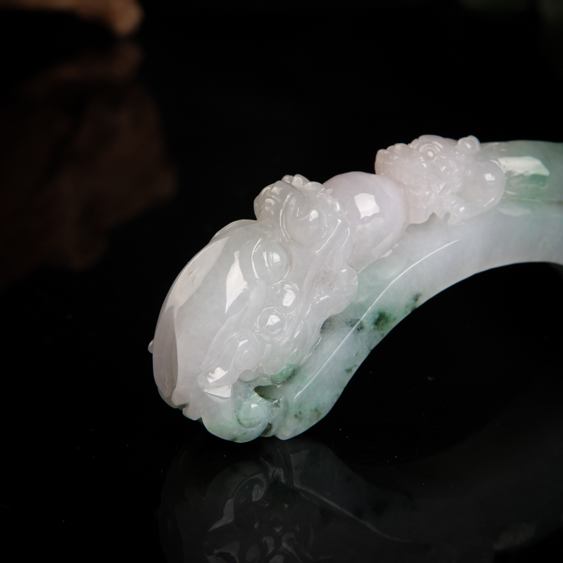 缅甸天然糯种翡翠双龙戏珠小摆件-红掌柜