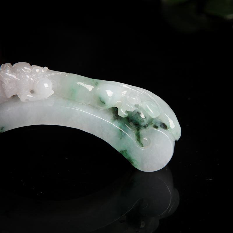 缅甸天然糯种飘花翡翠小摆件-红掌柜