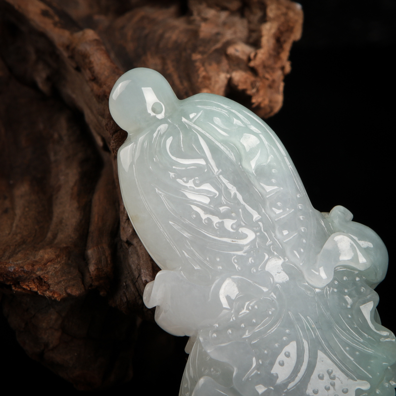 缅甸天然糯种翡翠百财吊坠-红掌柜