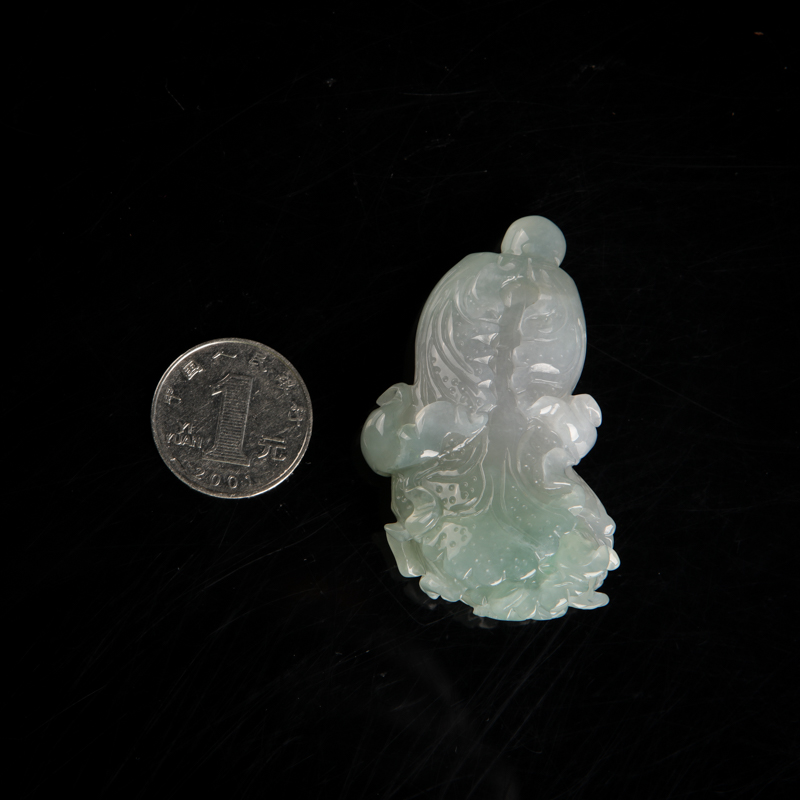 糯种灰绿翡翠百财吊坠-红掌柜