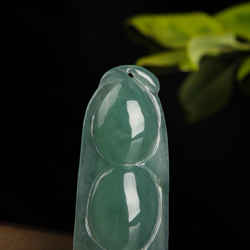 缅甸油青种灰绿翡翠连中三元吊坠-红掌柜