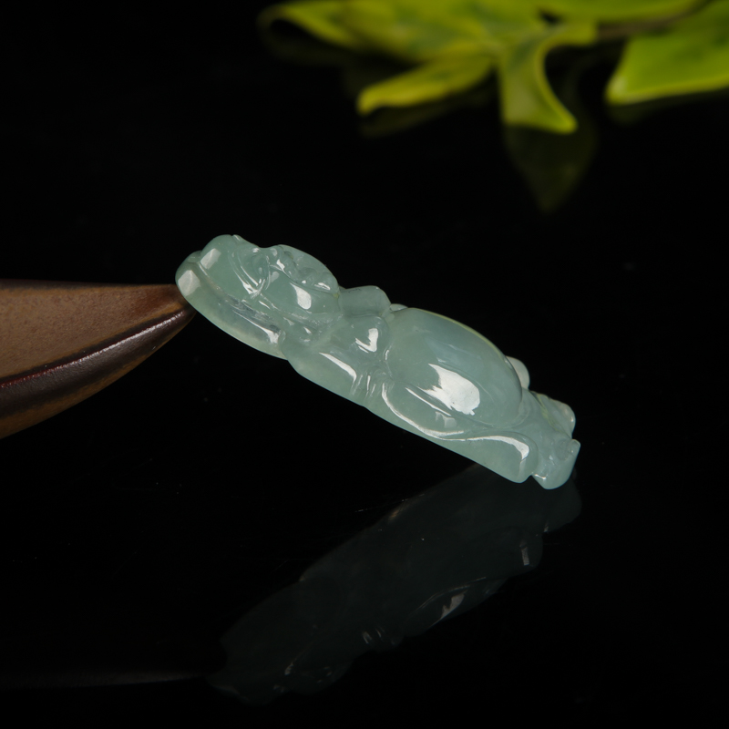 缅甸天然油青种翡翠吊坠-红掌柜