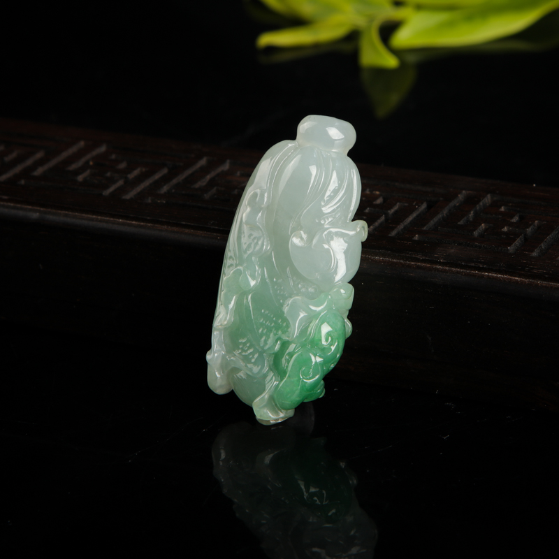 缅甸糯种飘翠翡翠百财吊坠-红掌柜