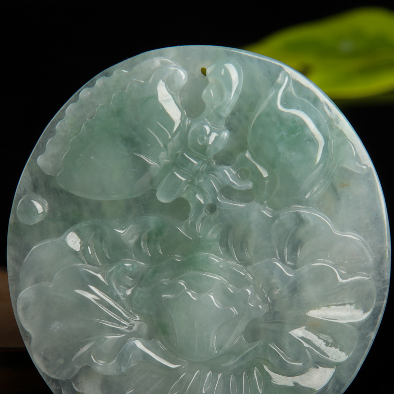 缅甸天然糯种飘花翡翠吊坠-红掌柜