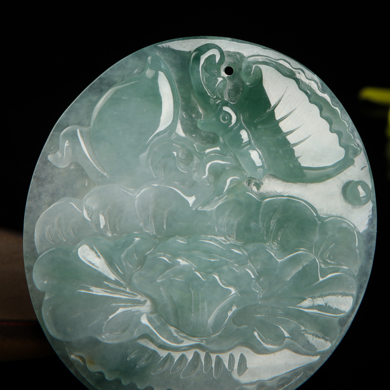 缅甸天然糯种飘花翡翠吊坠-红掌柜