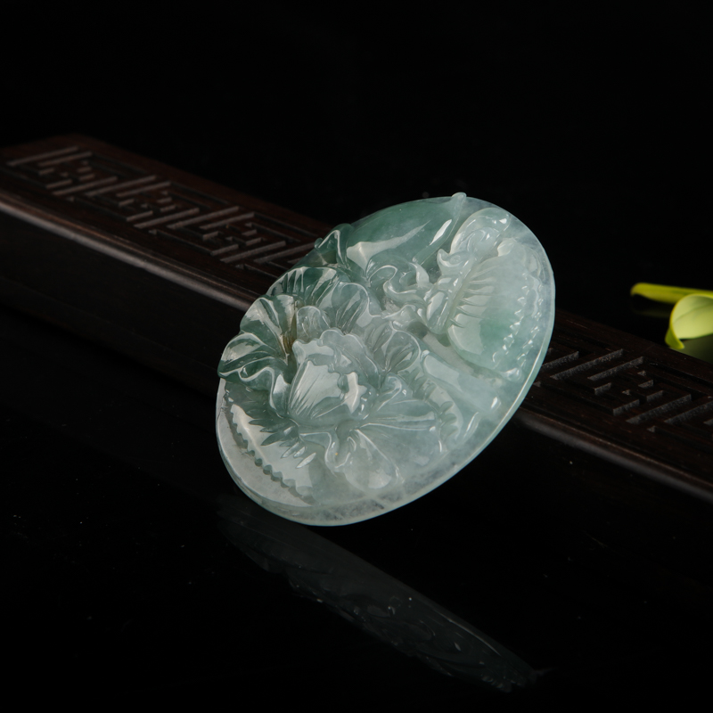 缅甸糯种飘花翡翠蝶恋花吊坠-红掌柜