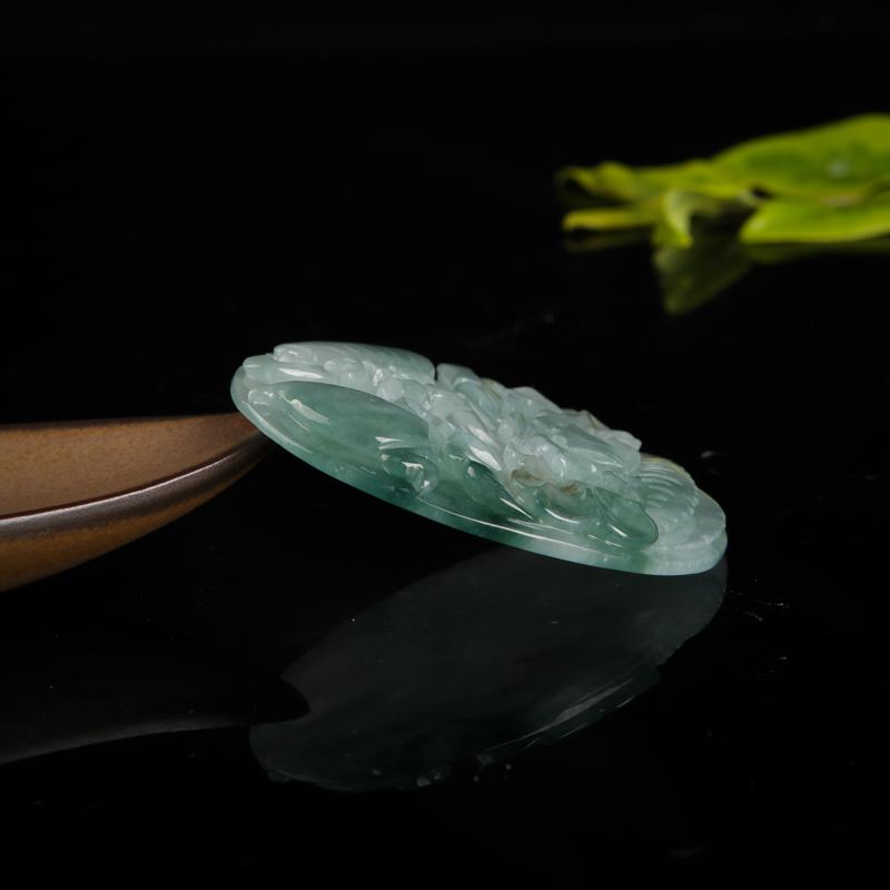 缅甸天然糯种翡翠蝶恋花吊坠-红掌柜