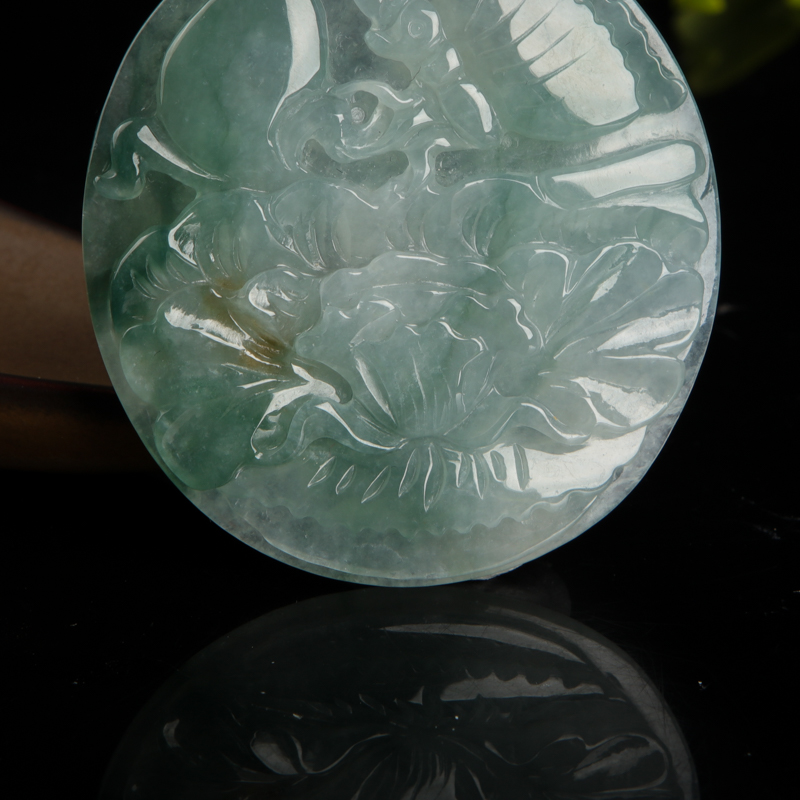 缅甸天然糯种飘花翡翠吊坠-红掌柜