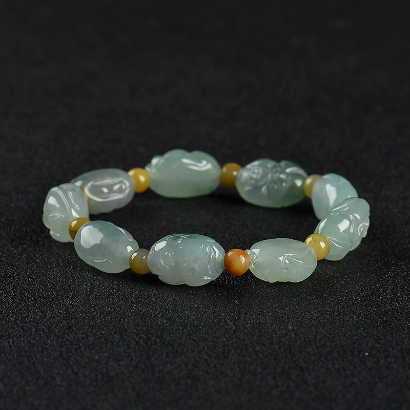 缅甸天然糯冰种浅绿翡翠罗汉手串-红掌柜