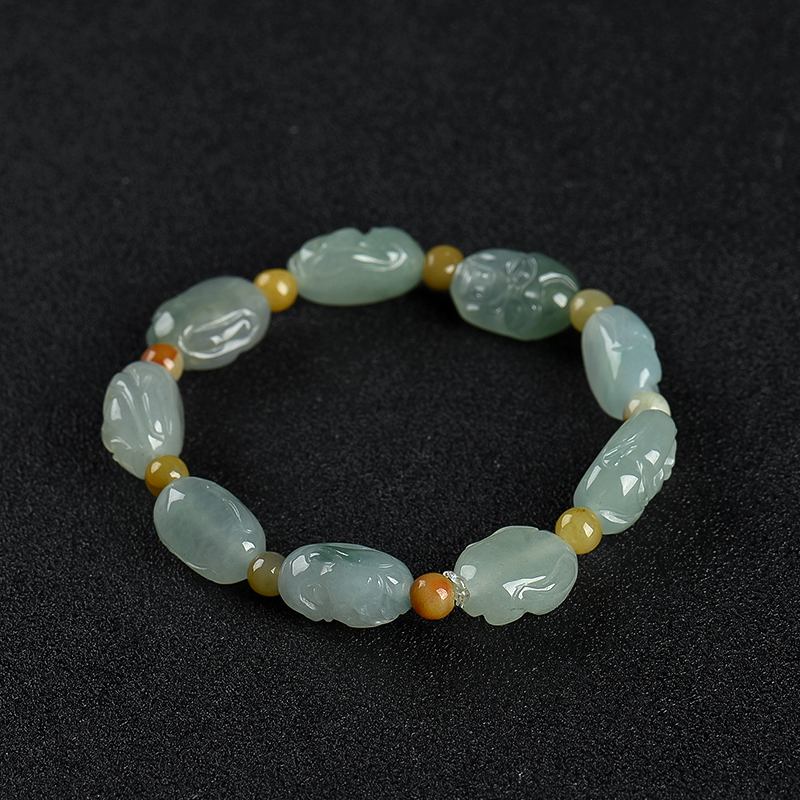 天然糯冰种浅绿翡翠罗汉手串-红掌柜