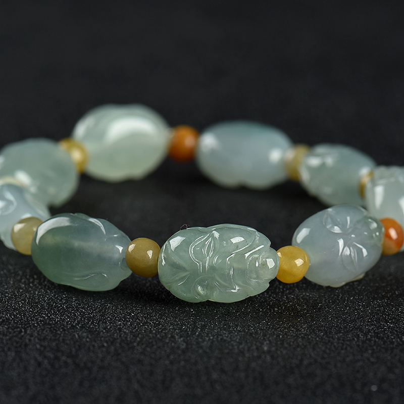 缅甸糯冰种浅绿翡翠罗汉手串-红掌柜