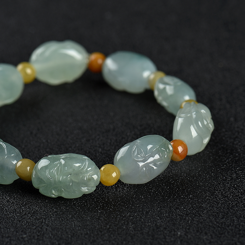 缅甸天然浅绿翡翠罗汉手串-红掌柜