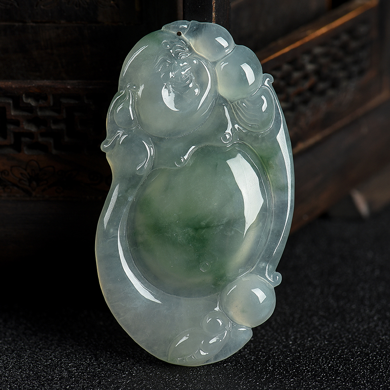 缅甸天然糯冰种飘花翡翠吊坠-红掌柜
