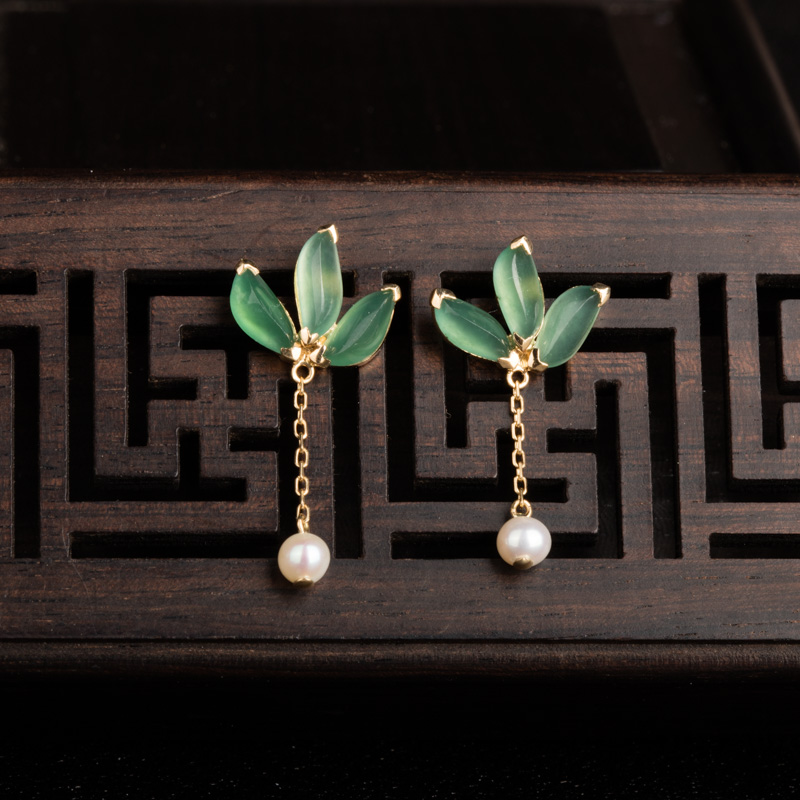 18K金镶糯冰种蓝绿翡翠耳坠-红掌柜