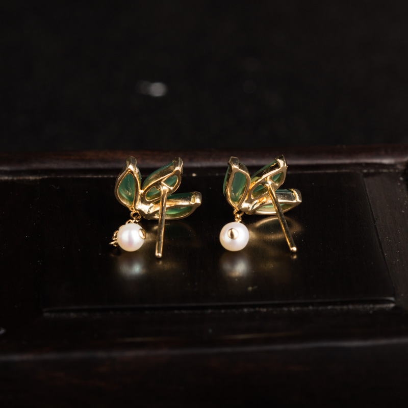 糯冰种蓝绿翡翠耳坠-红掌柜