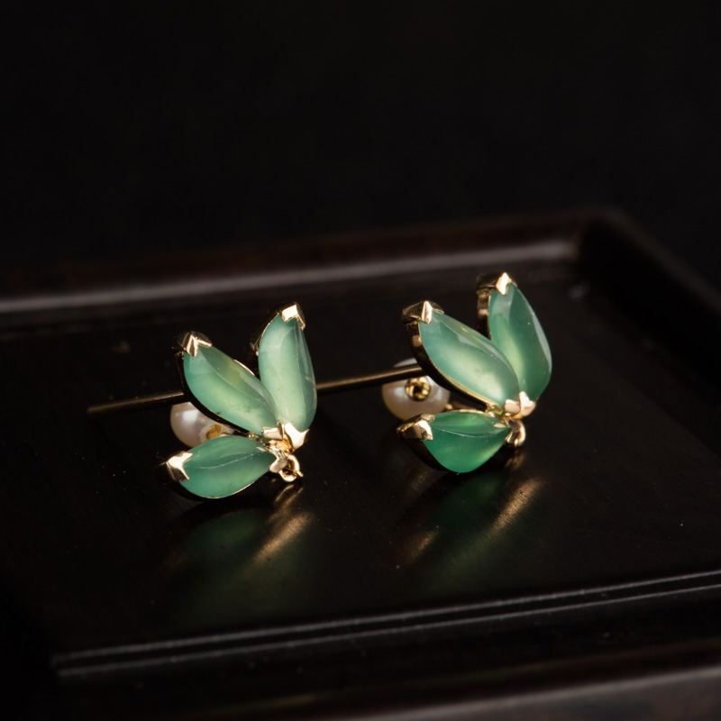 蓝绿翡翠耳坠-红掌柜