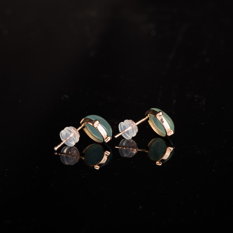 天然糯冰种浅绿翡翠耳钉-红掌柜