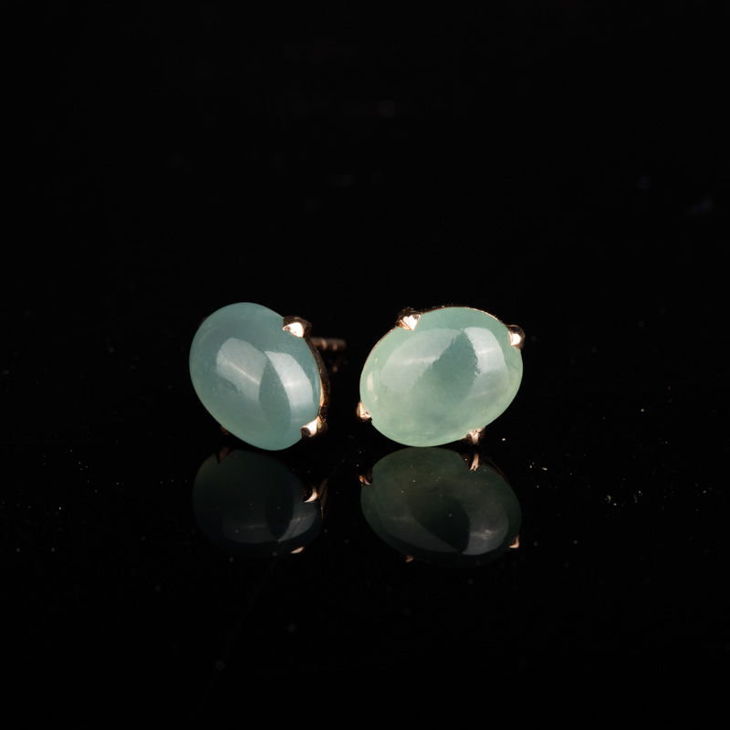 18K金镶天然糯冰种翡翠耳钉-红掌柜