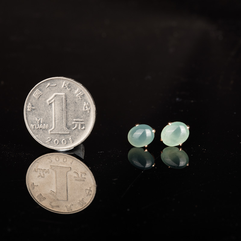18K金镶糯冰种翡翠耳钉-红掌柜
