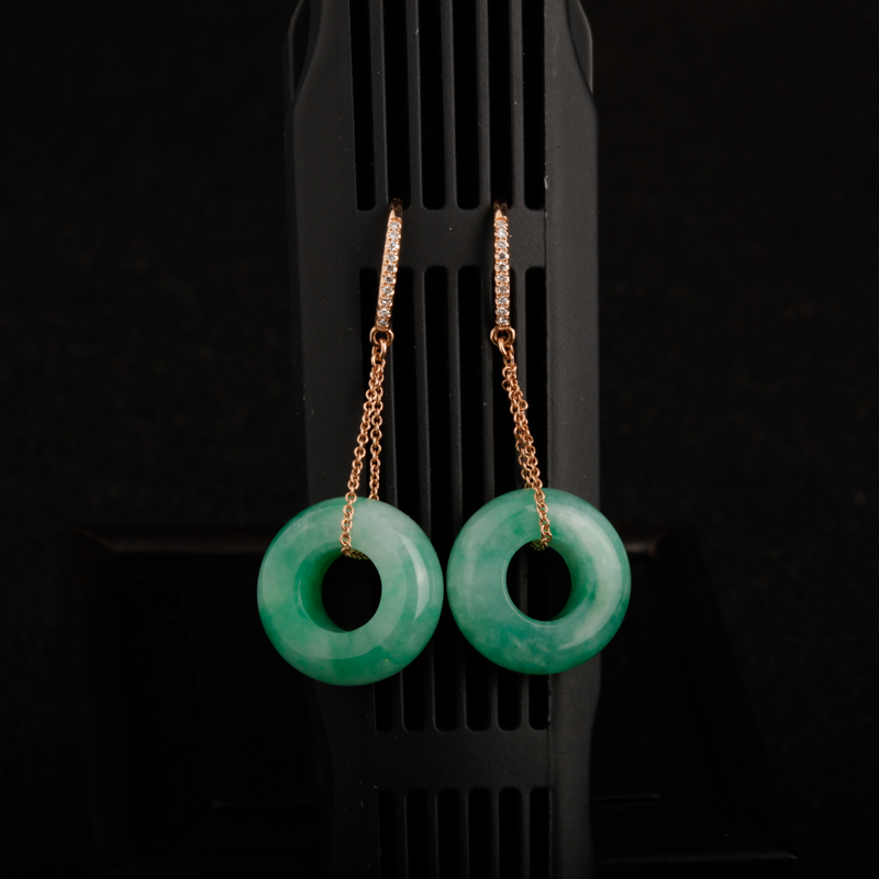 糯种阳绿翡翠平安扣耳坠-红掌柜