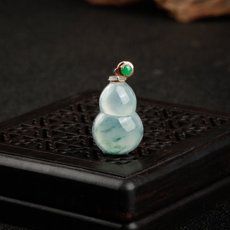缅甸天然糯冰种飘花翡翠福禄吊坠-红掌柜