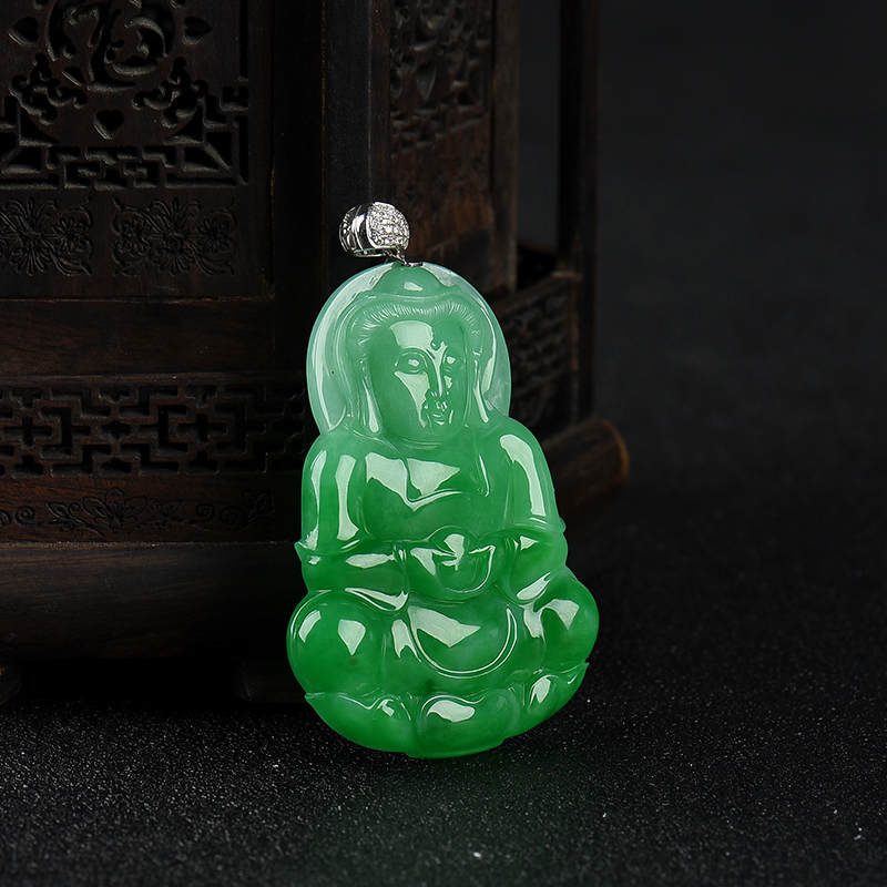 18k糯种翠绿翡翠-红掌柜