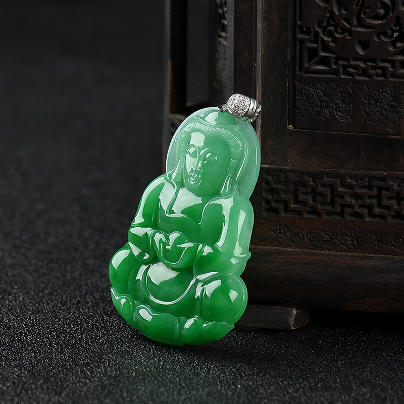 糯种翠绿翡翠观音吊坠-红掌柜