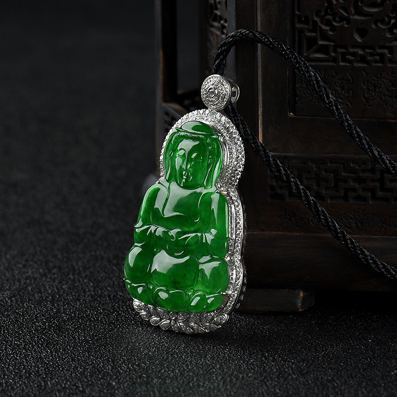 糯冰种翡翠观音吊坠-红掌柜