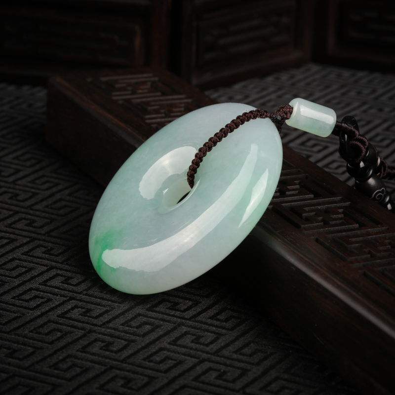 缅甸糯种飘翠翡翠平安扣吊坠-红掌柜