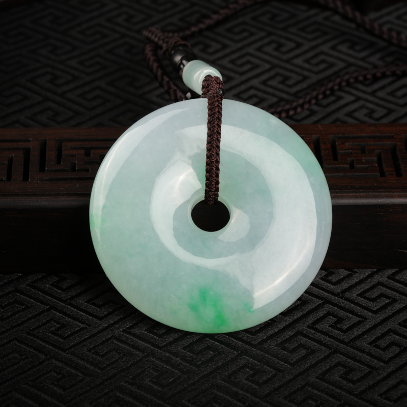 缅甸天然糯种翡翠平安扣吊坠-红掌柜