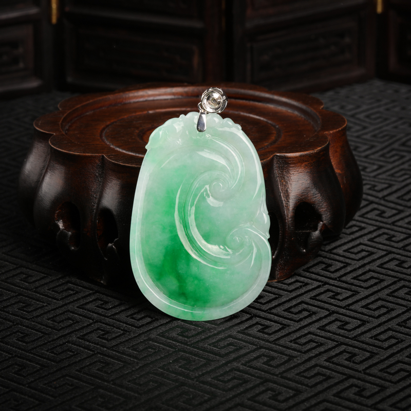 缅甸天然飘翠翡翠如意吊坠-红掌柜