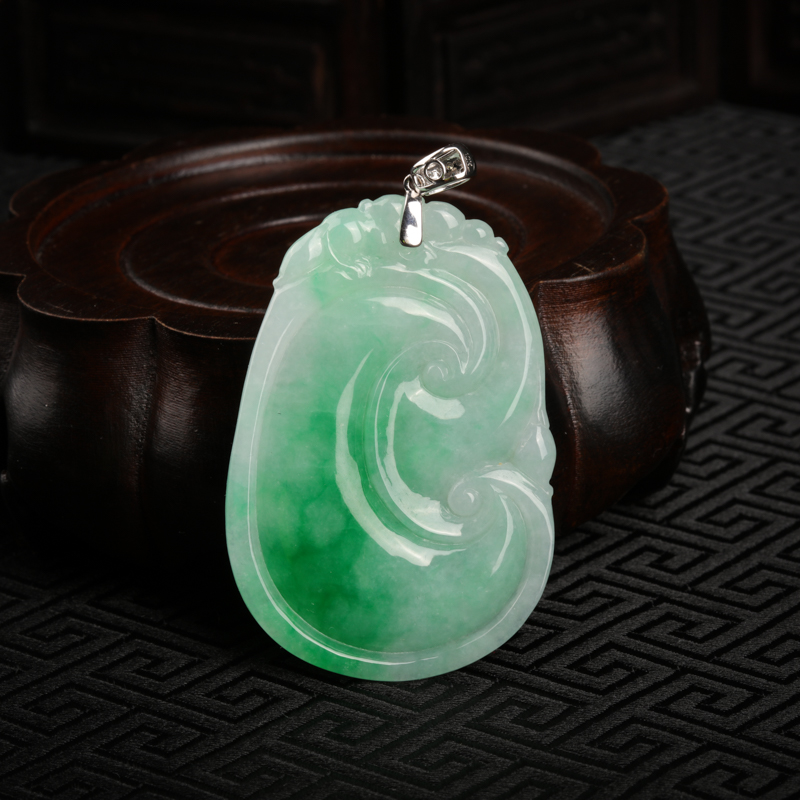 缅甸天然飘翠翡翠如意吊坠-红掌柜