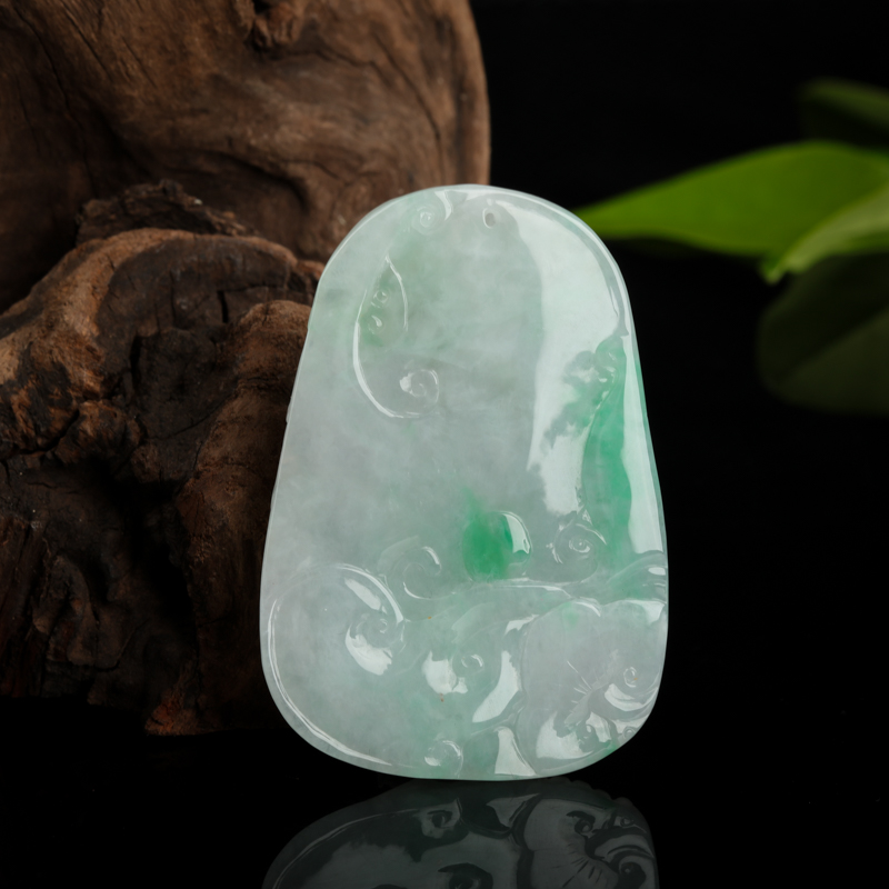 缅甸天然飘翠翡翠福寿如意吊坠-红掌柜