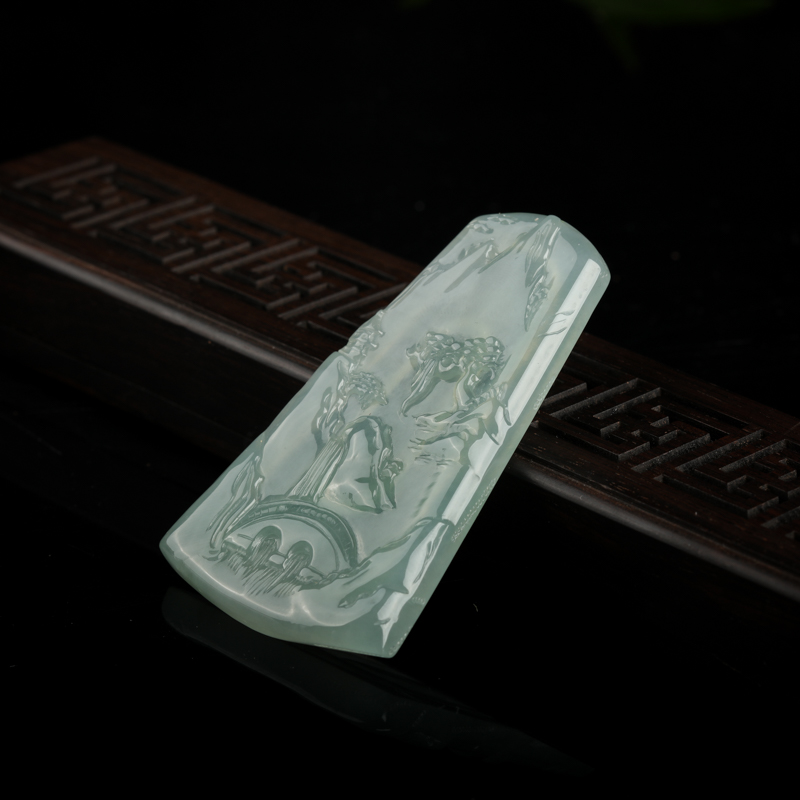 缅甸糯冰种翡翠小桥流水吊坠-红掌柜