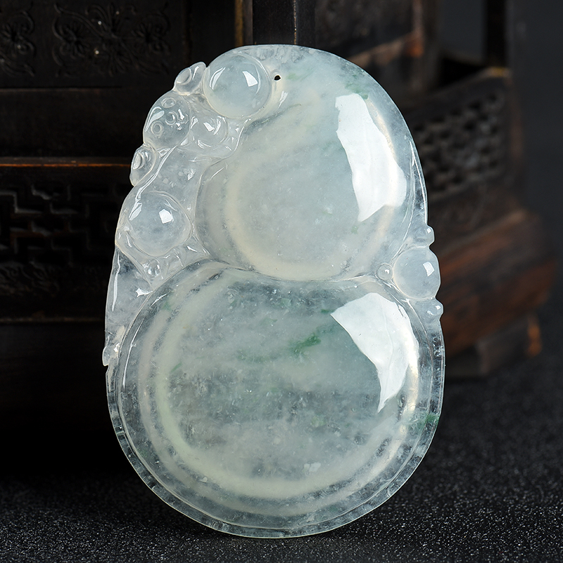 糯冰种飘花翡翠葫芦吊坠-红掌柜