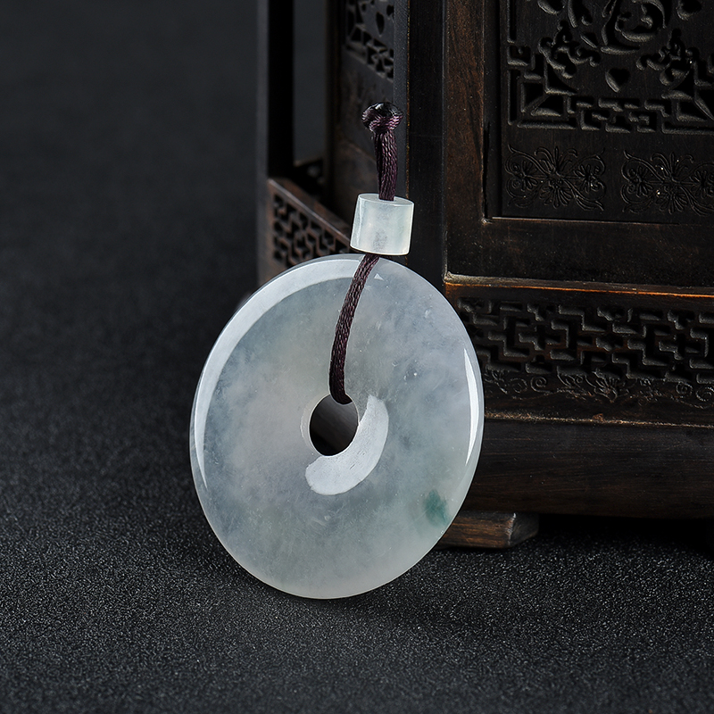 缅甸糯冰种飘花翡翠平安扣吊坠-红掌柜