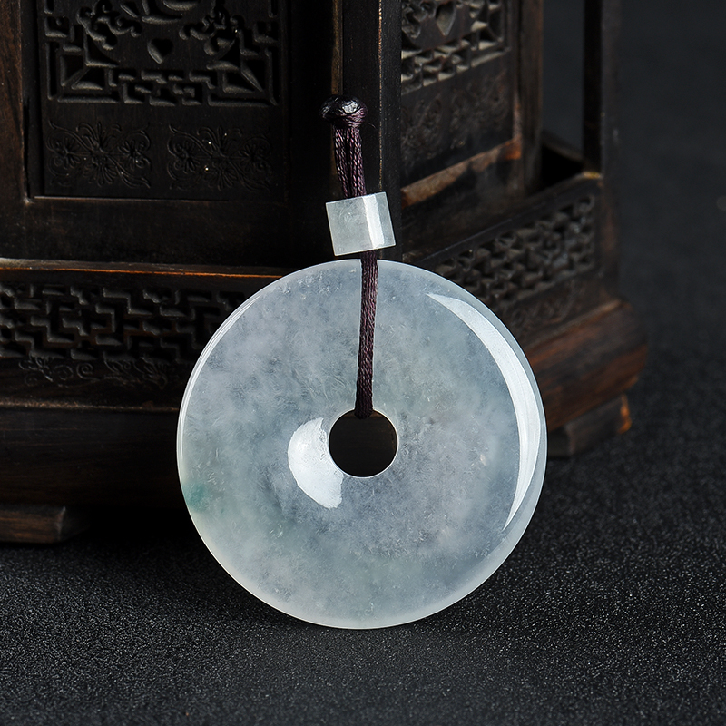 缅甸天然飘花翡翠平安扣吊坠-红掌柜