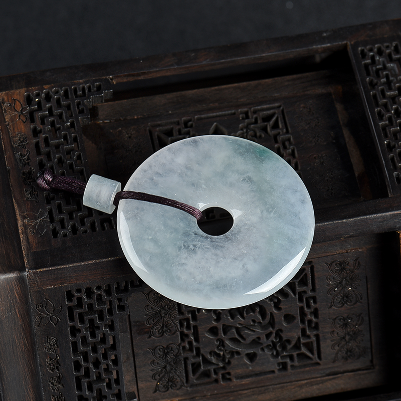 缅甸天然糯冰种翡翠平安扣吊坠-红掌柜