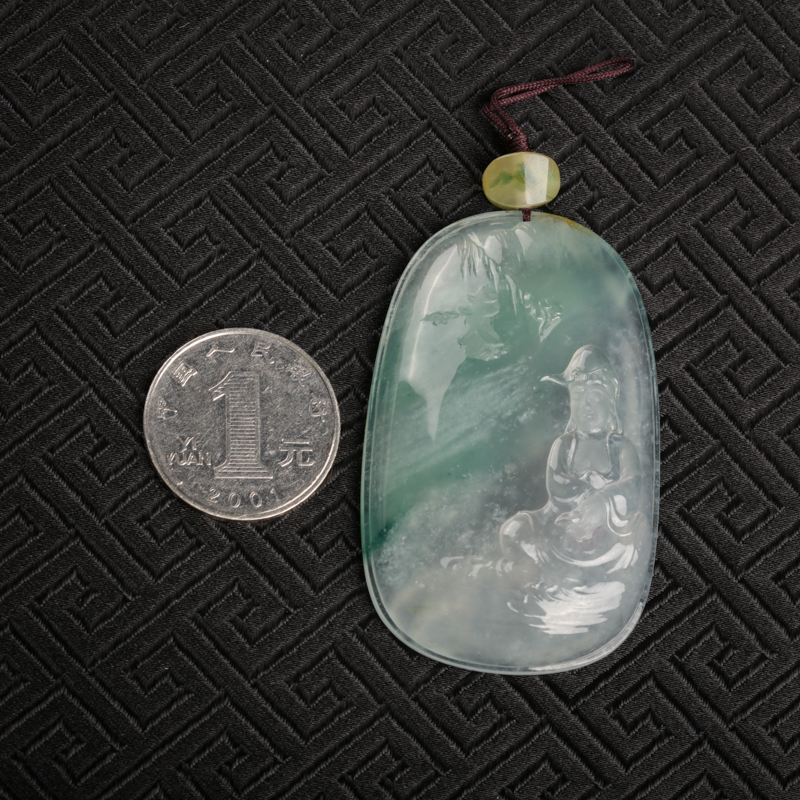 天然缅甸翡翠观音吊坠-红掌柜