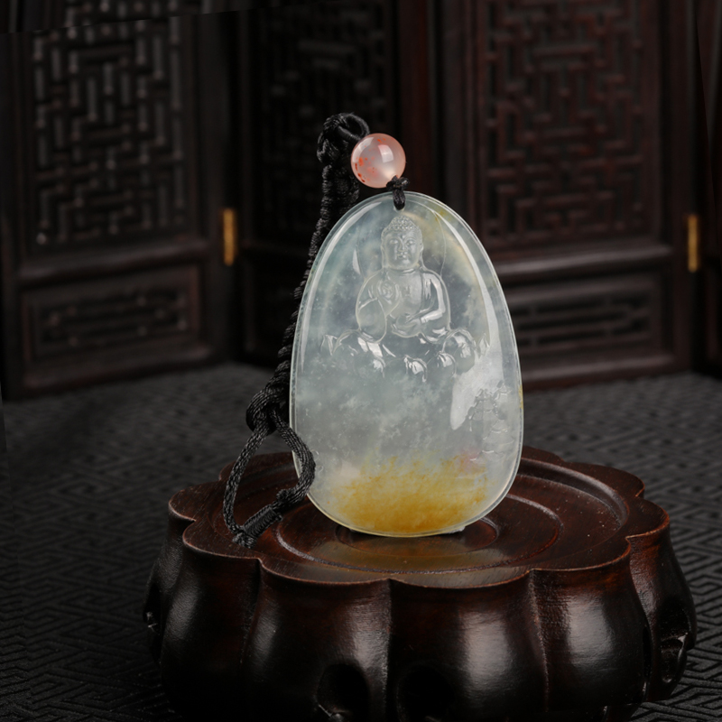 冰种俏色翡翠大日如来吊坠-红掌柜