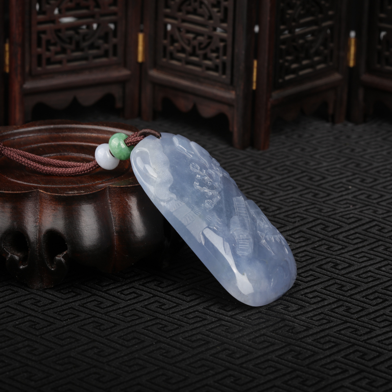 天然糯冰种浅紫色翡翠怡然自得吊坠-红掌柜