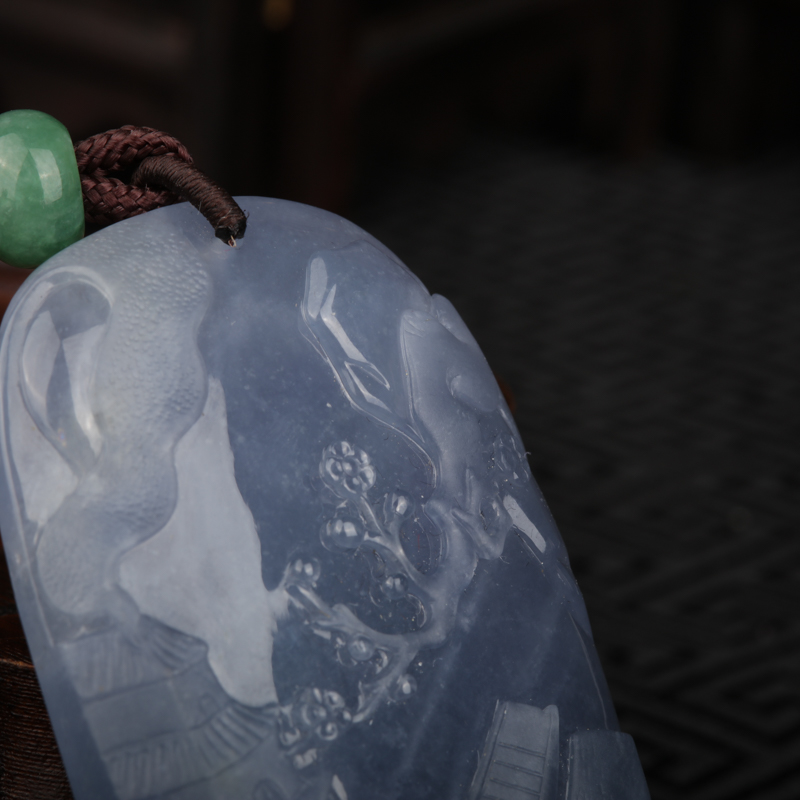 缅甸天然糯冰种翡翠怡然自得吊坠-红掌柜