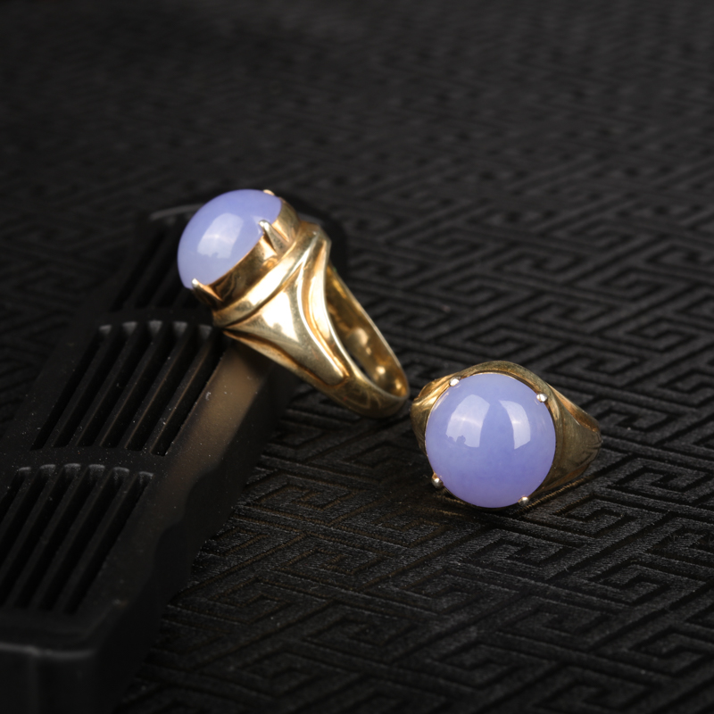 天然糯种紫罗兰翡翠戒面-红掌柜