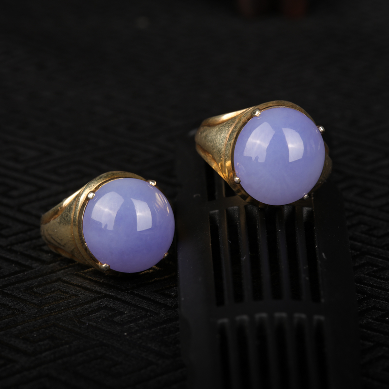 缅甸糯种紫罗兰翡翠戒面-红掌柜