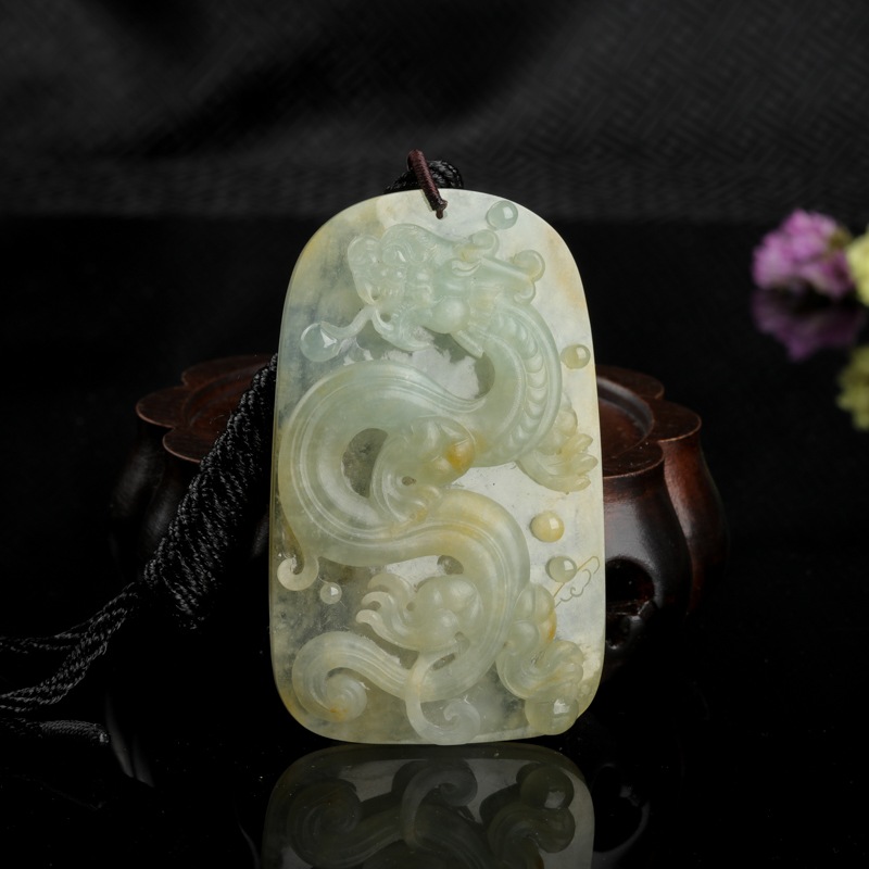糯冰种黄翡辰龙吊坠-红掌柜